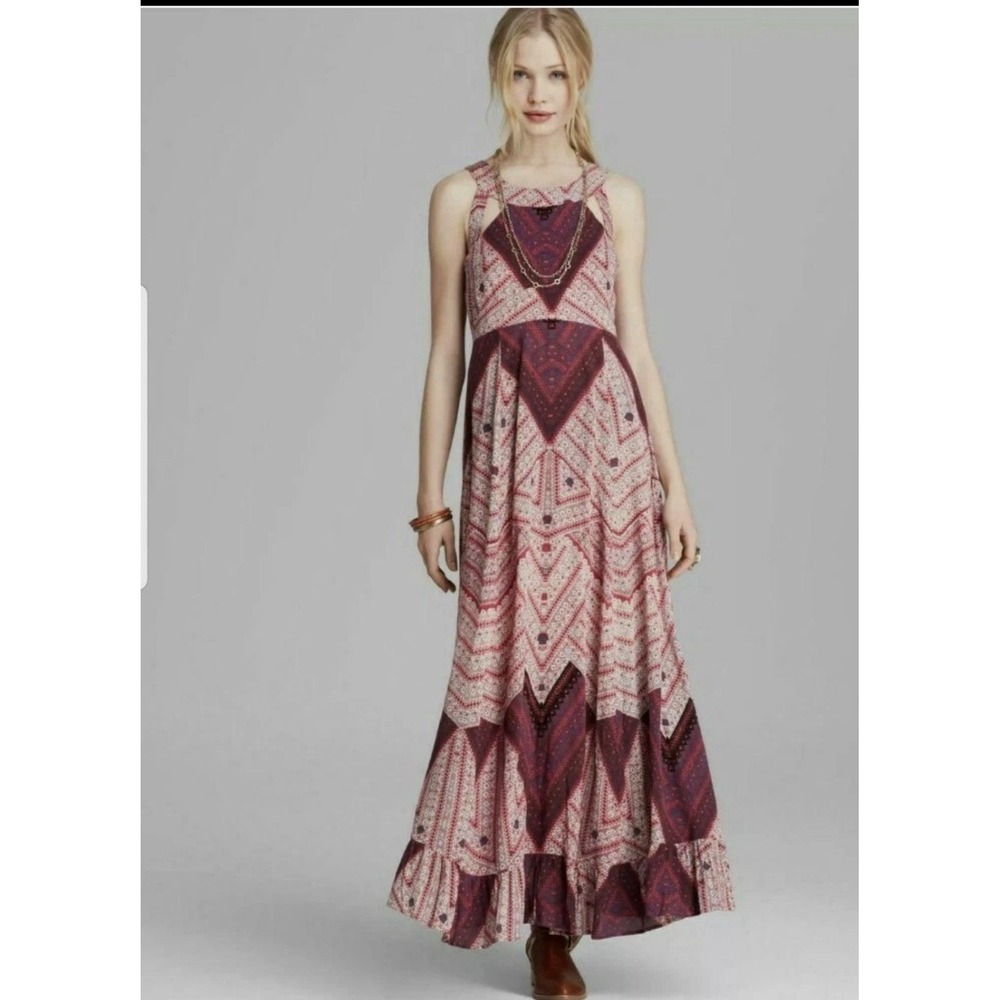FREE PEOPLE Made My Day Purple Pink Cut Out Corset Lace Up Back Maxi Dress 4